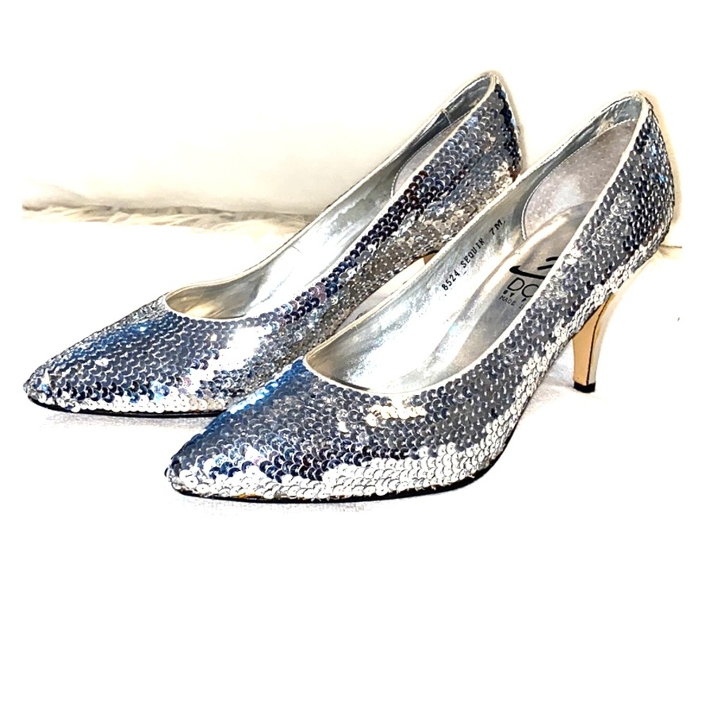 Silver Sequin Mid Heel Pumps - D&G Style